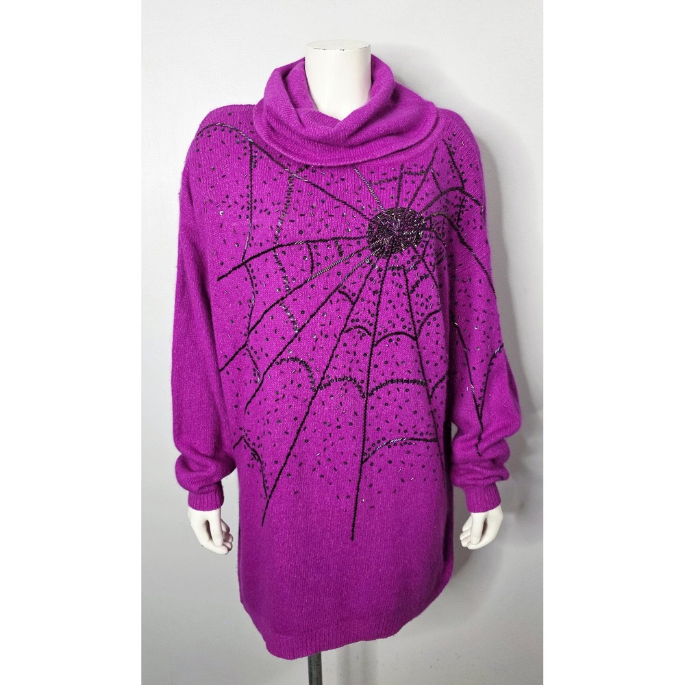 Vintage 1990s Beaded and Sequined Spiderweb Sweater by I.B. Diffusion